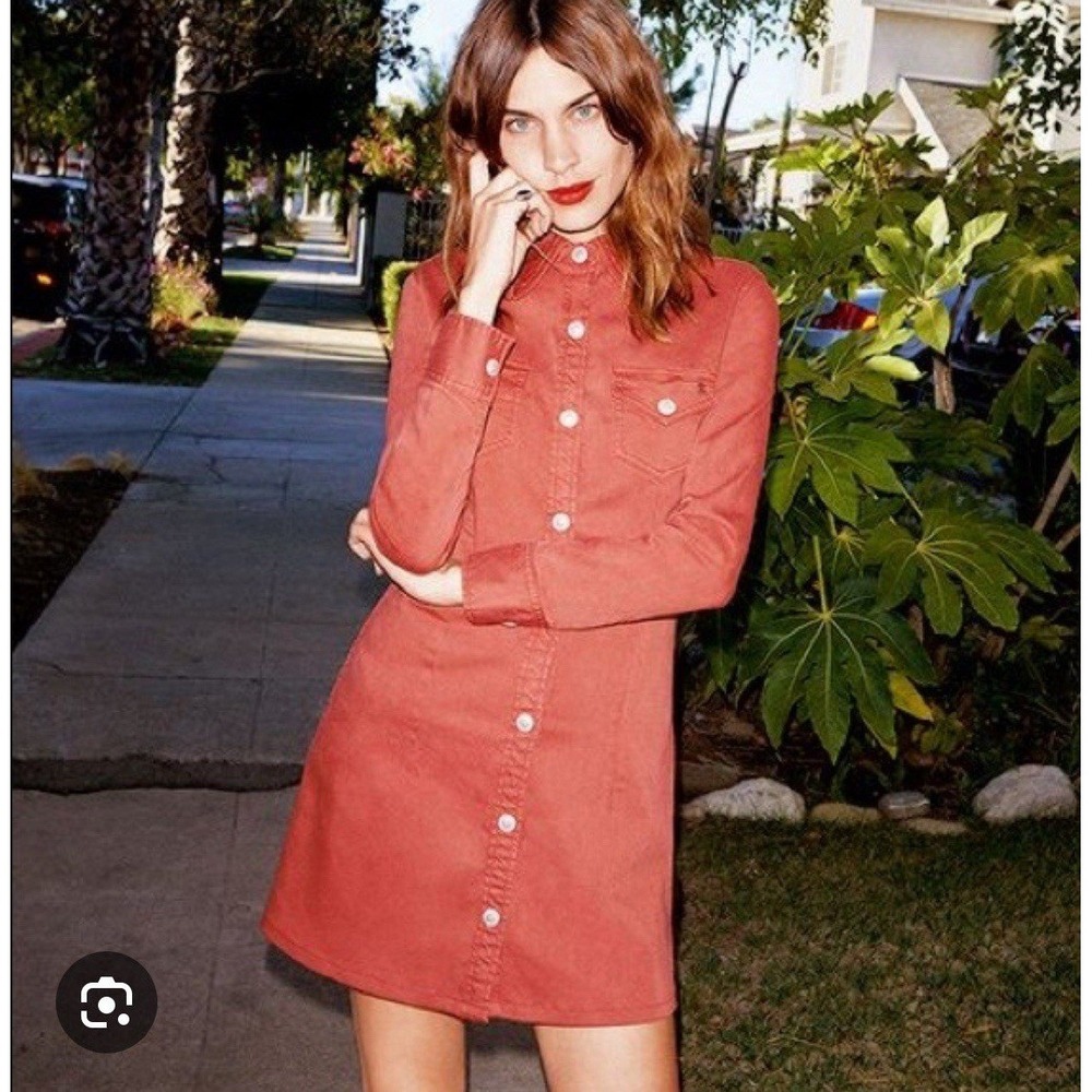 Alexa Chung for AG Denim Shirt Dress L Rust Red Western Snap Mini Dress